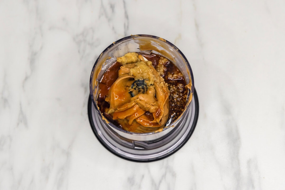 peanut butter chicken sauce in a mini processor