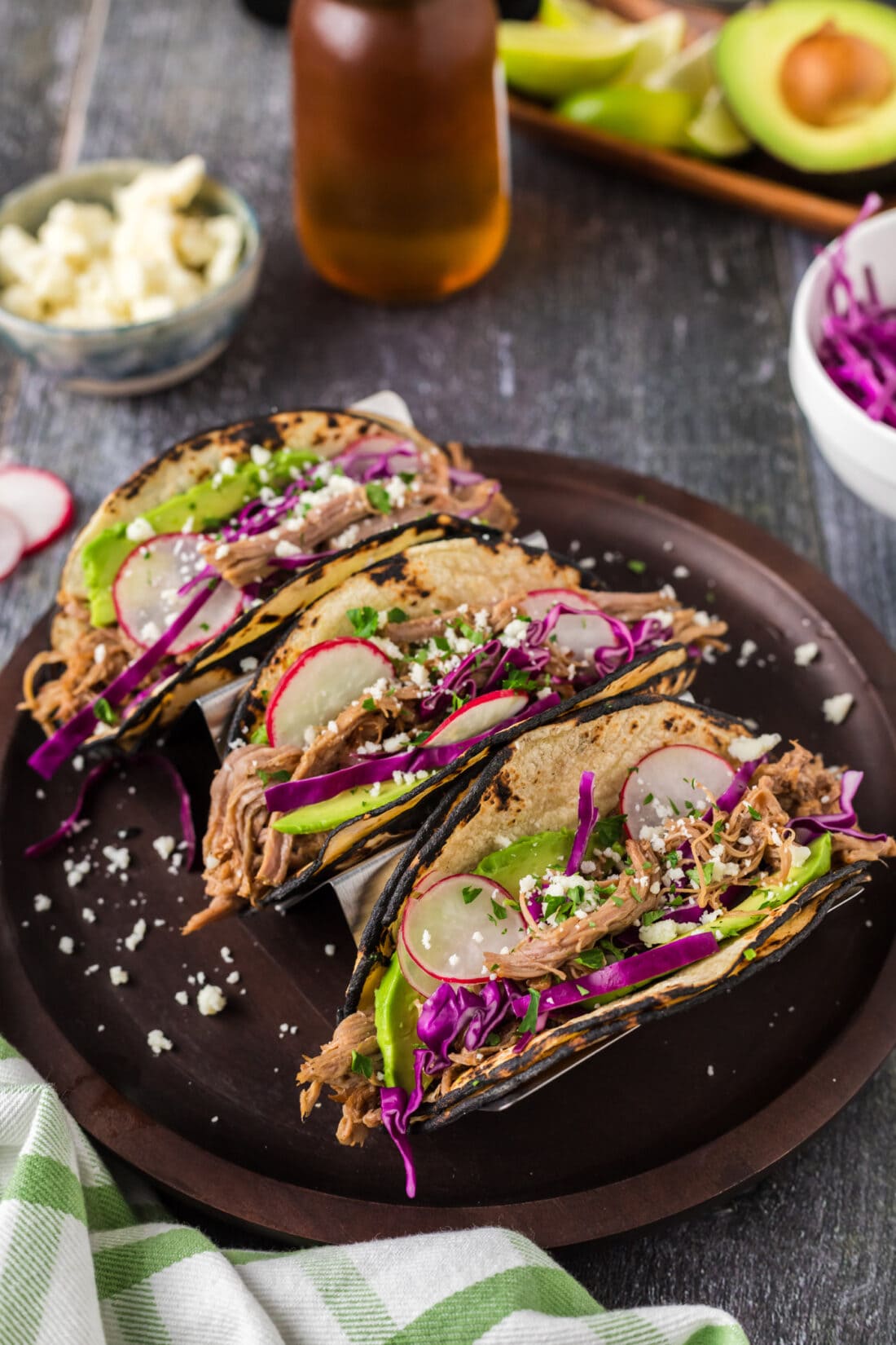 Three Pulled Pork Tacos on a plate