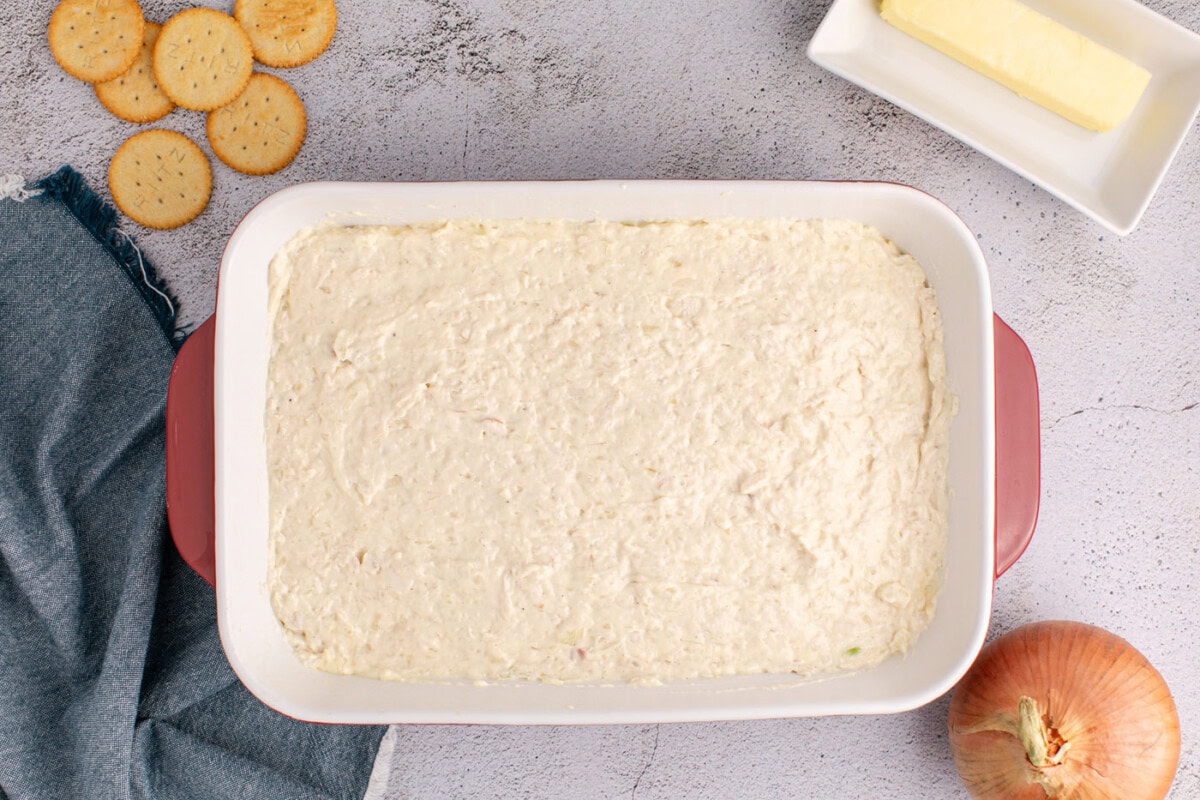 chicken casserole filling in a baking dish