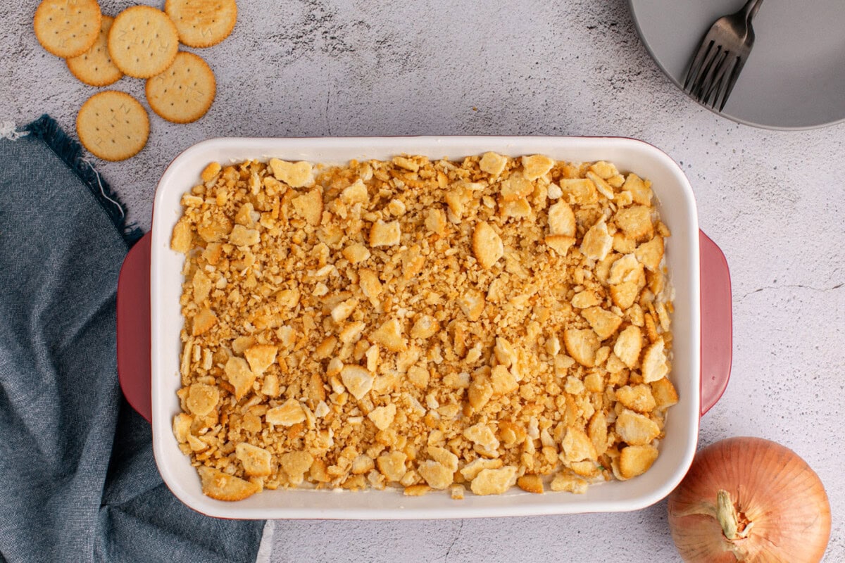 Ritz cracker chicken casserole overhead