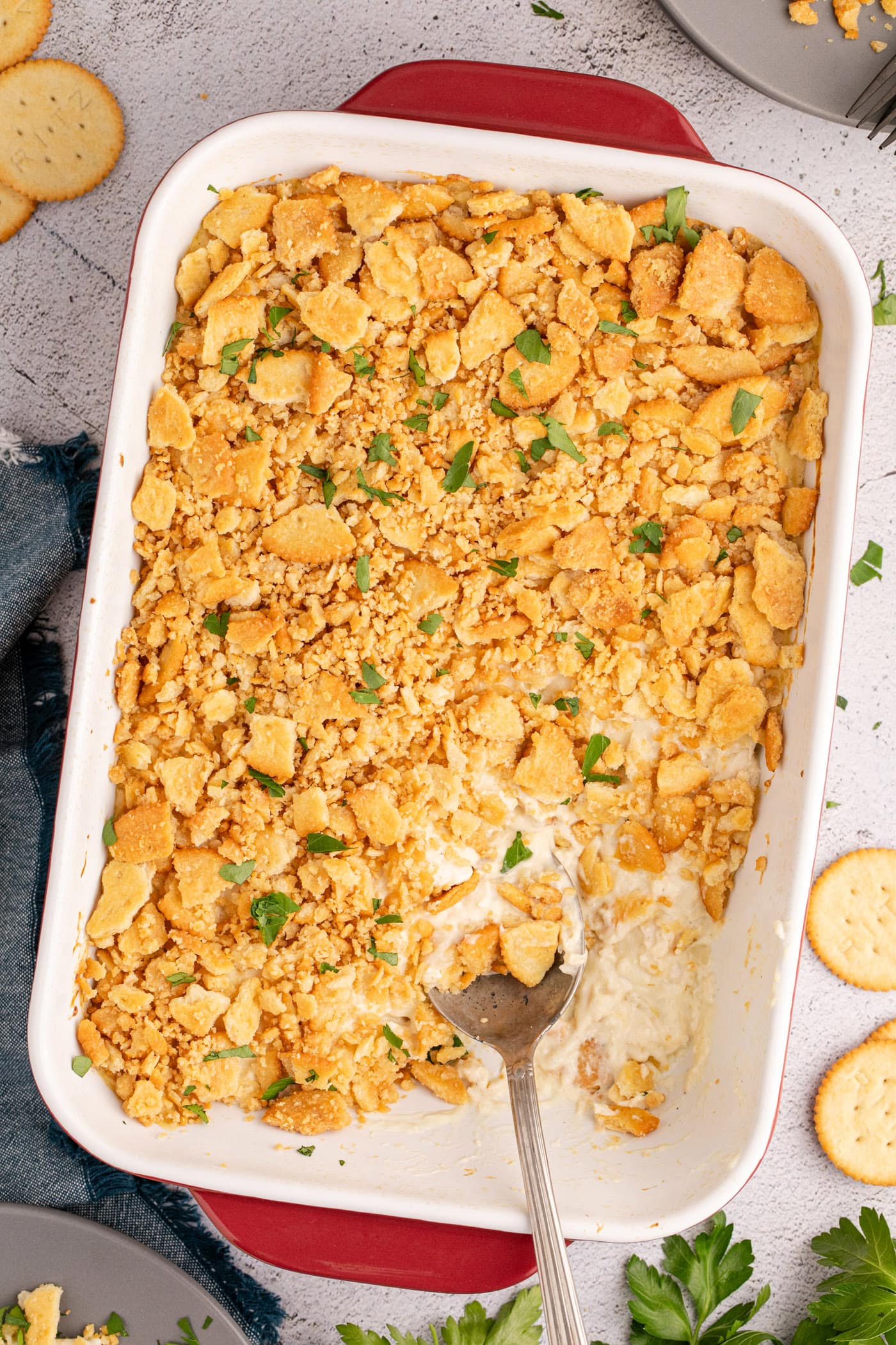 Ritz Cracker Chicken Casserole - Amanda's Cookin' - Casseroles