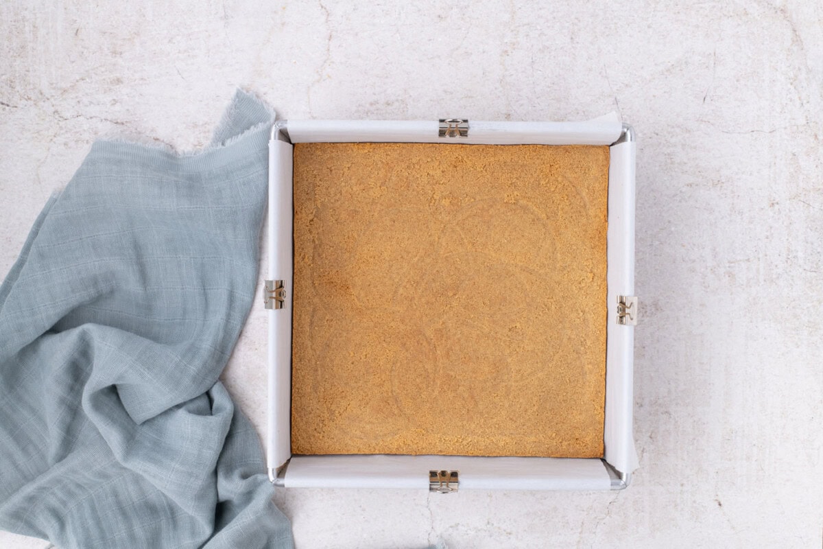 graham cracker crust on bottom of a baking pan