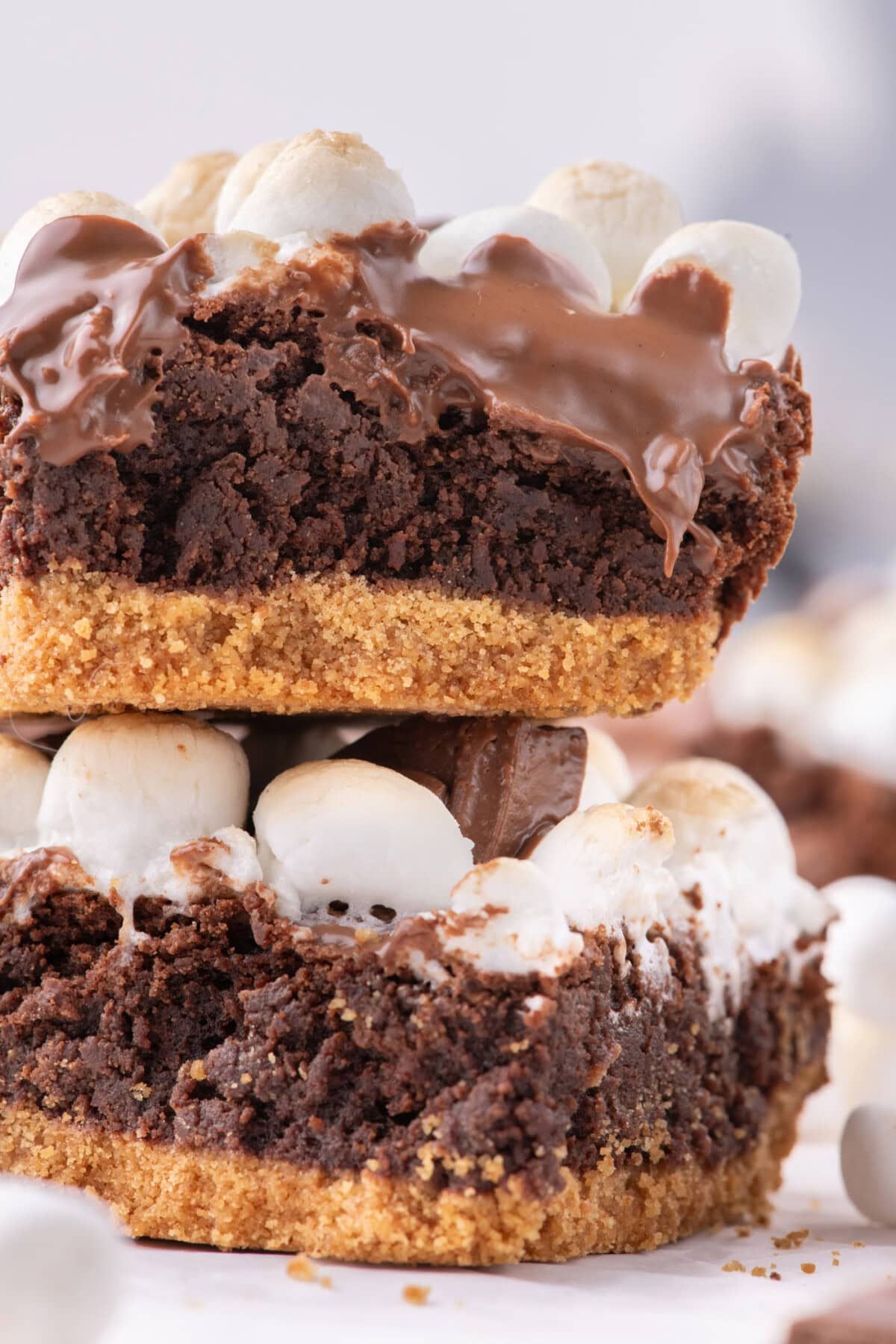 Two S'mores Brownies stacked on top of each other