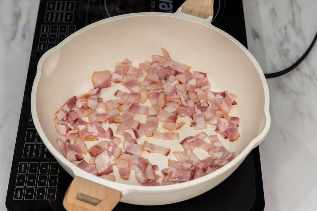 chopped bacon in a skillet