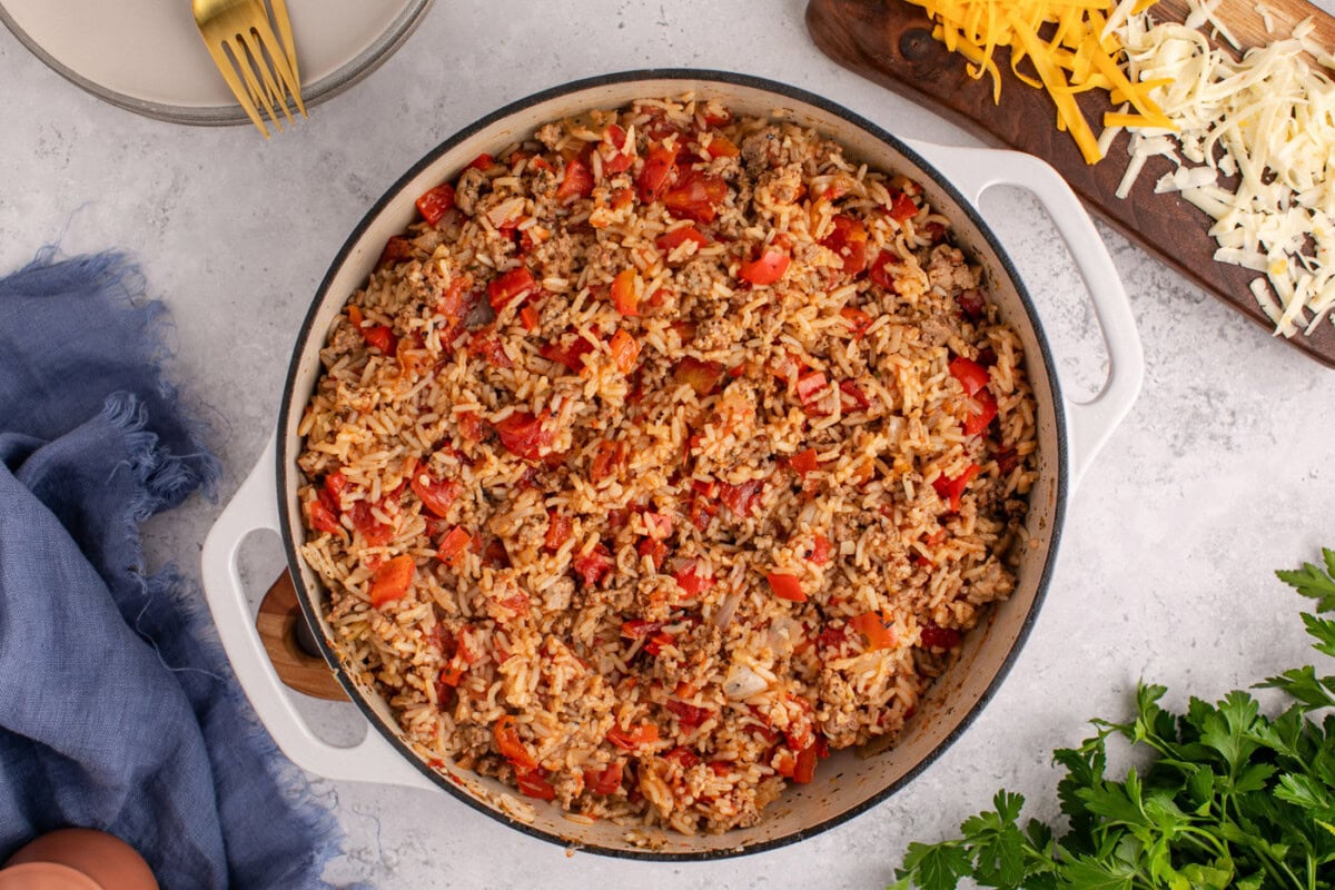 stuffed pepper casserole in a dutch oven