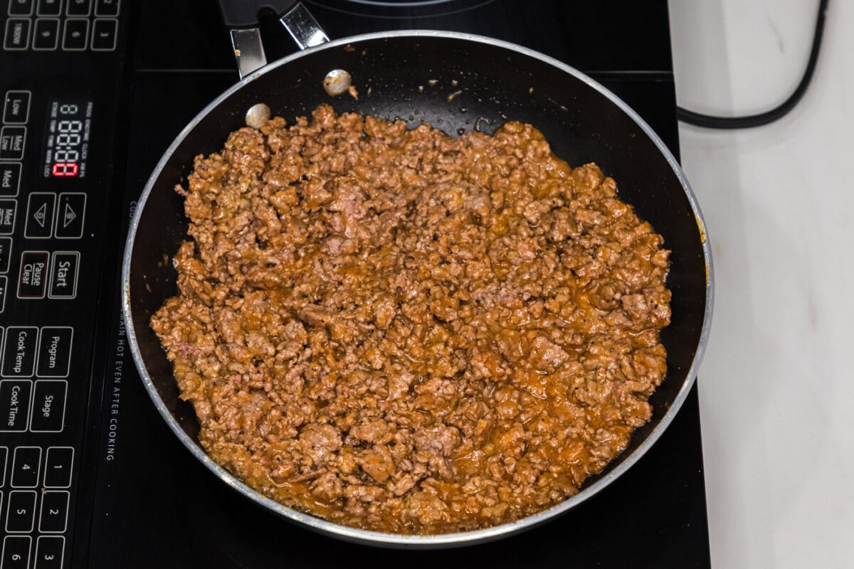 ground beef mixture in a skillet