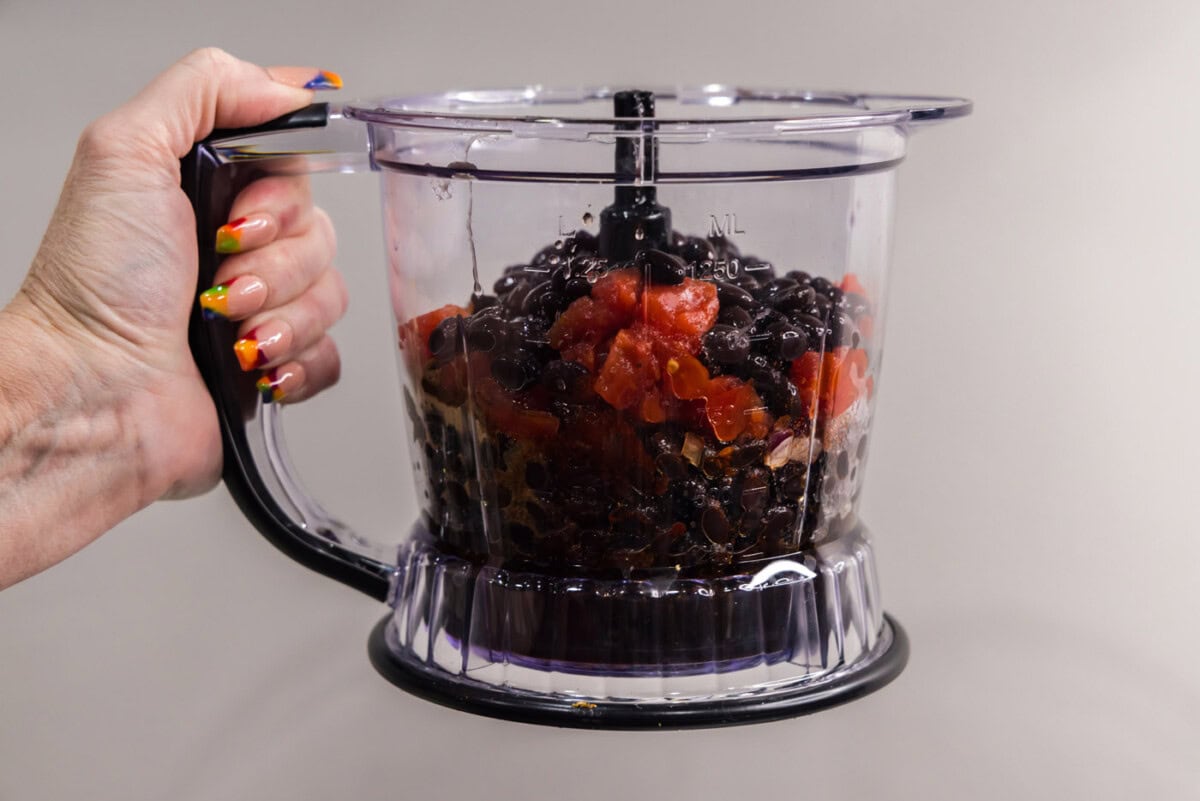 black bean taco mixture in a mini food chopper