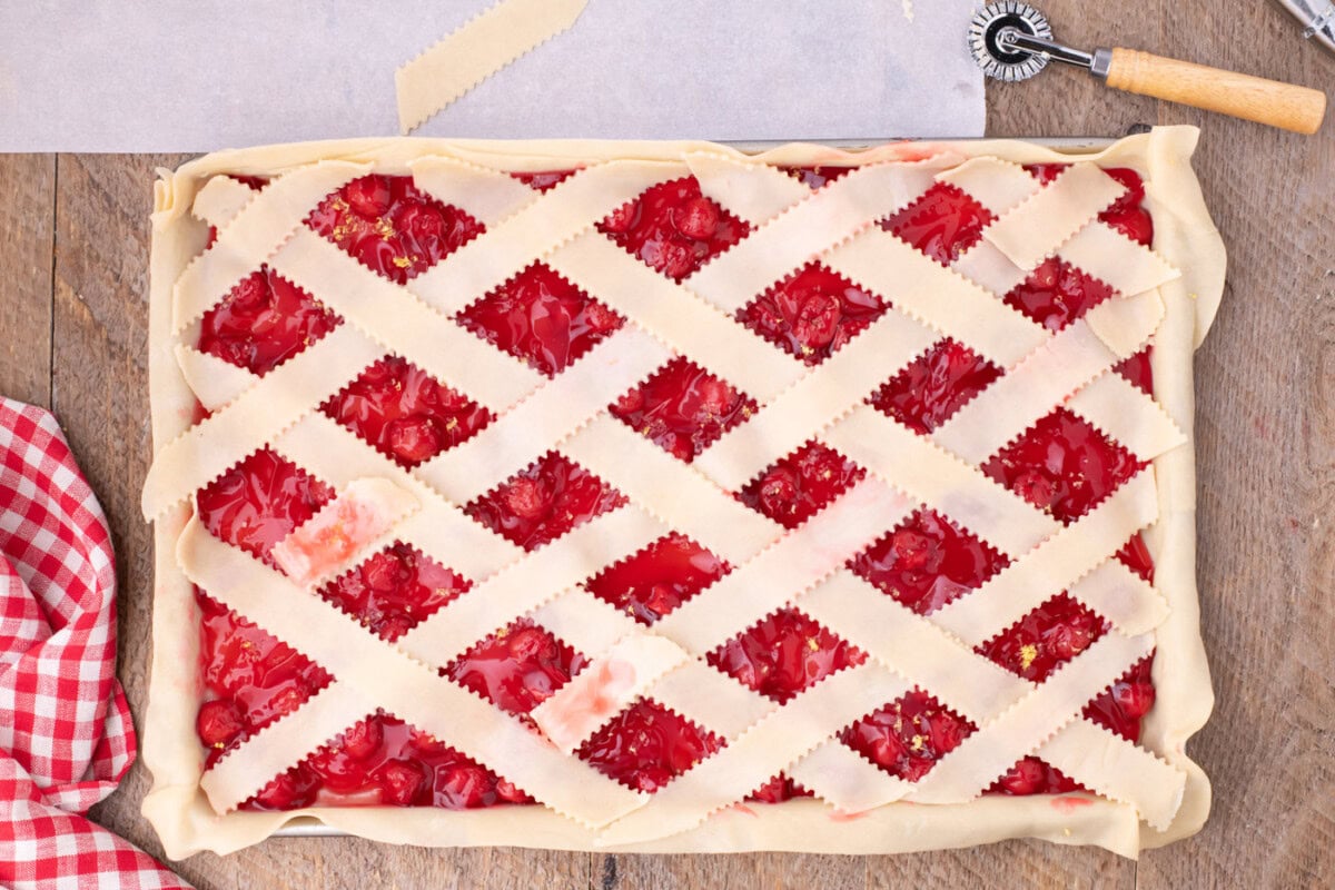 unbaked lattice top cherry slab pie