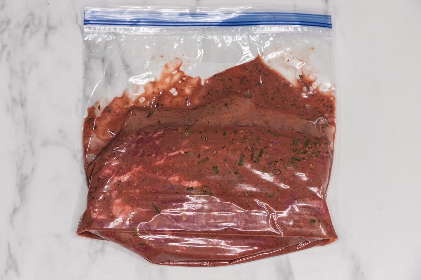 marinating flat iron steak in a gallon zip top bag