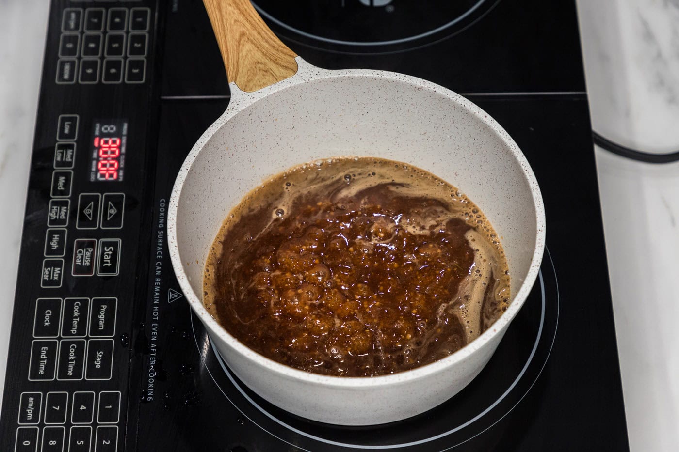 honey garlic sauce in a saucepan