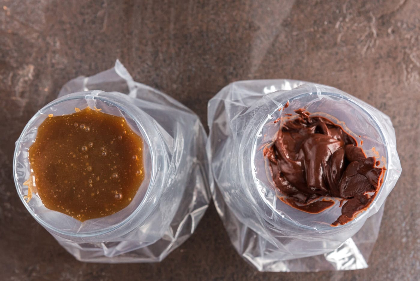 caramel and chocolate in baggies