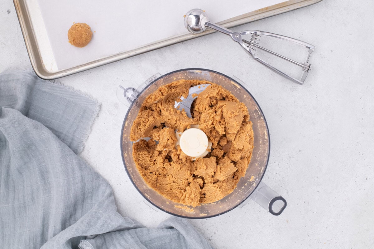 nutter butter cookie ball dough in a food processor