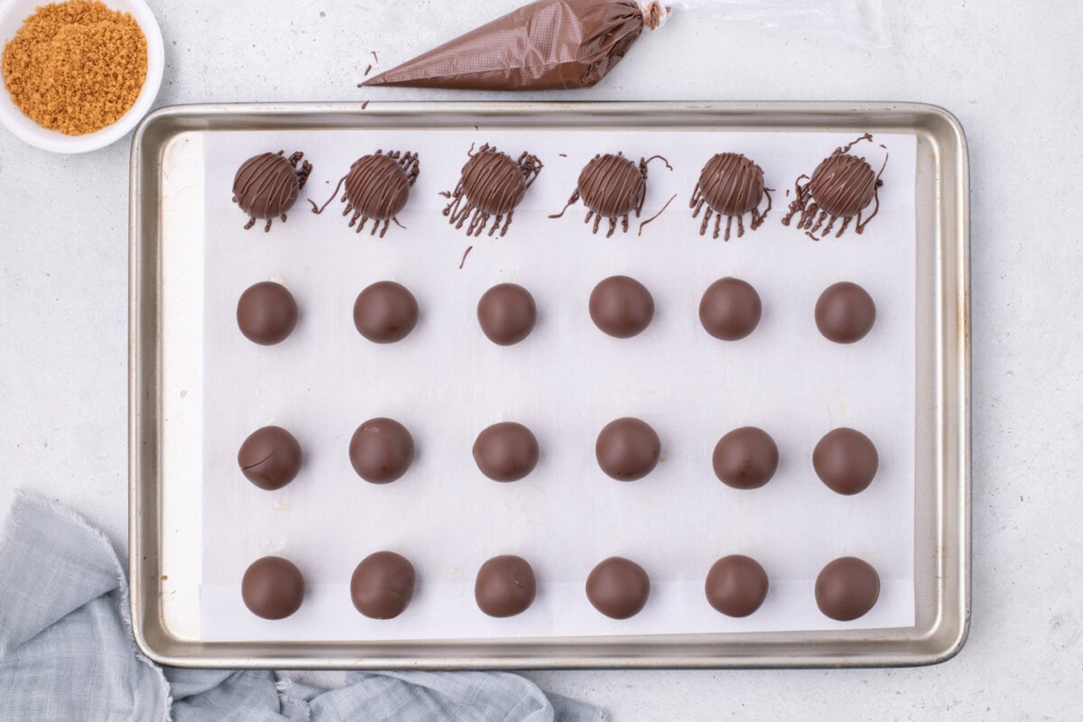 chocolate dipped nutter butter cookies with chocolate drizzle