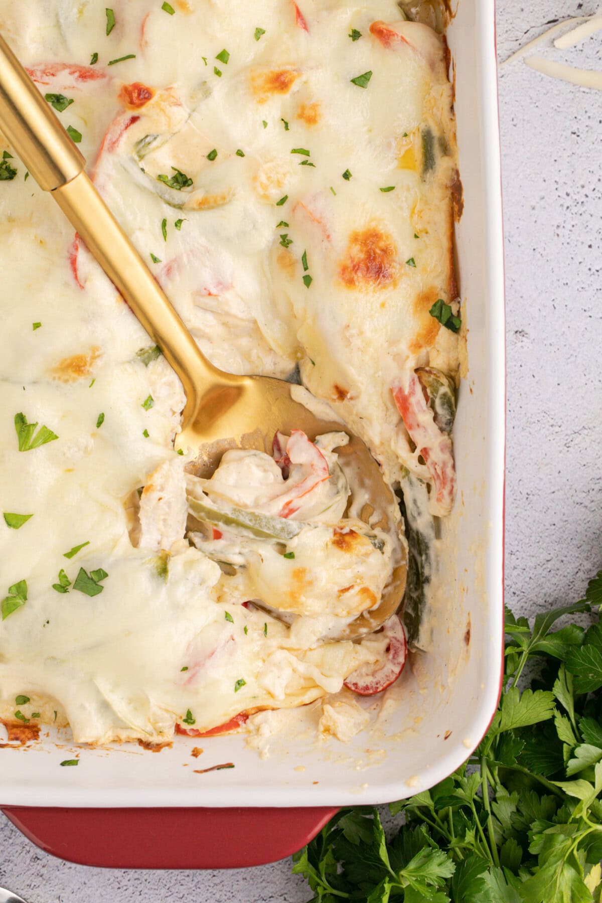 Spoon in a Philly Chicken Cheesesteak Casserole