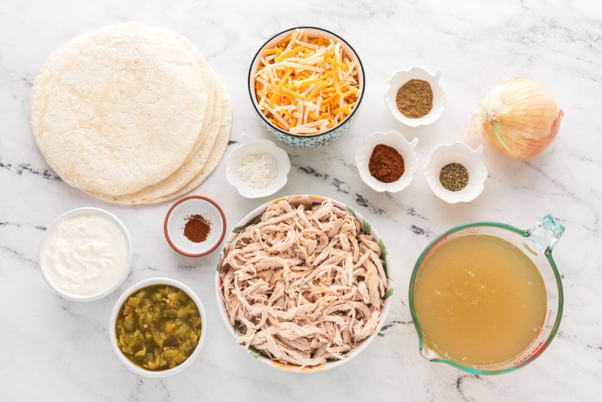 Ingredients for Shredded Chicken and Chile Enchiladas