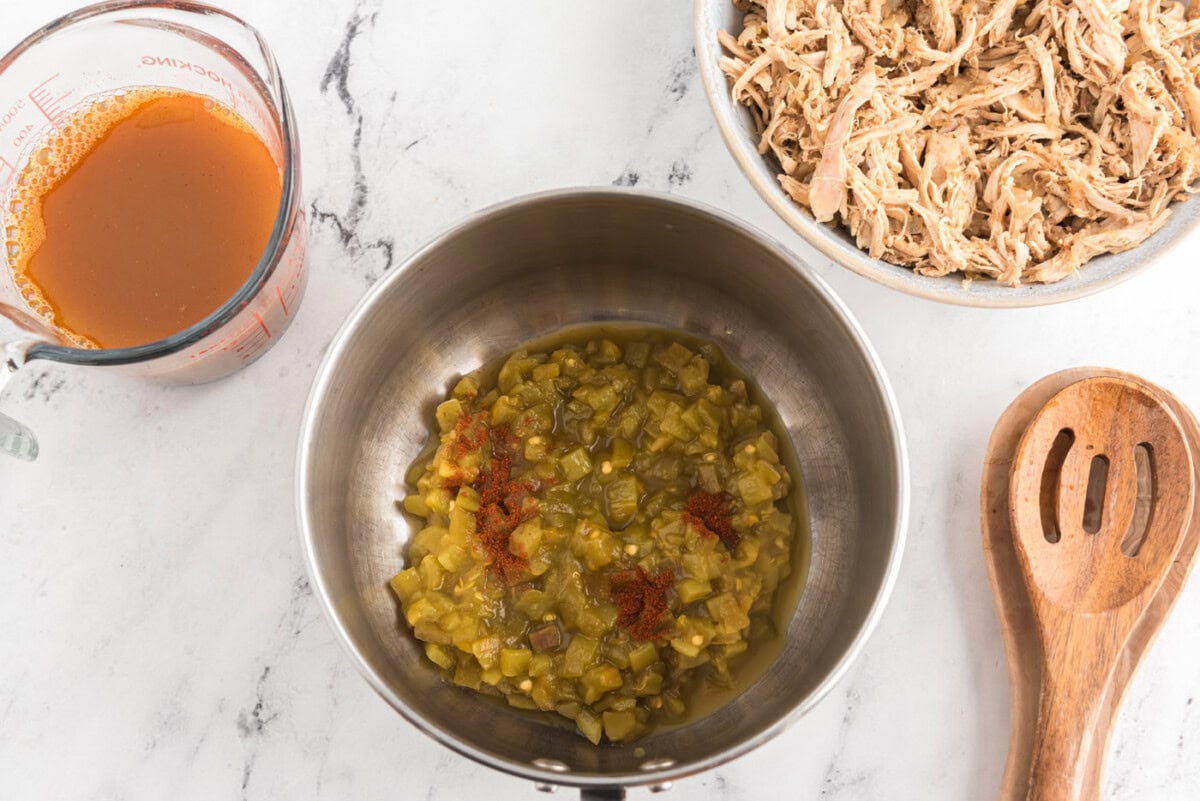 green chiles and chili powder in a bowl