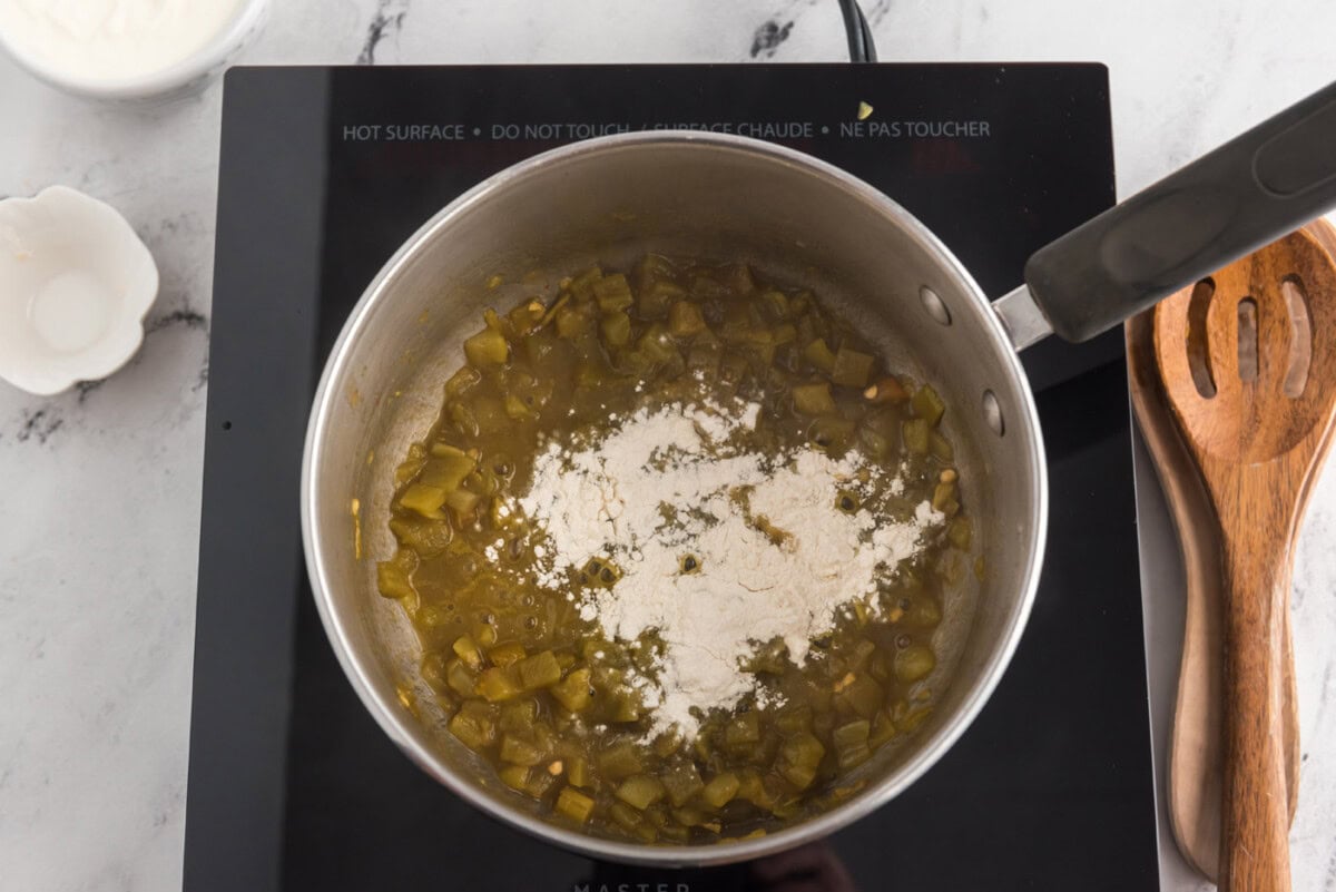 green chiles in a saucepan