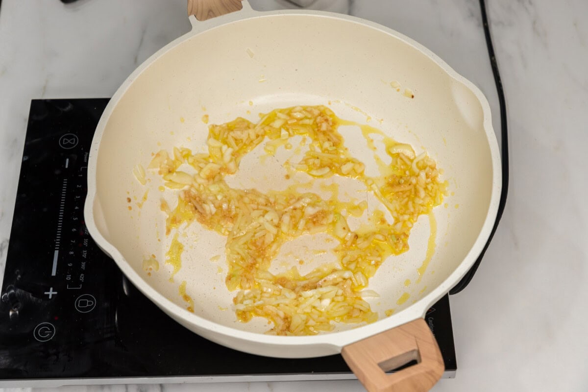 onion and garlic in a skillet with oil