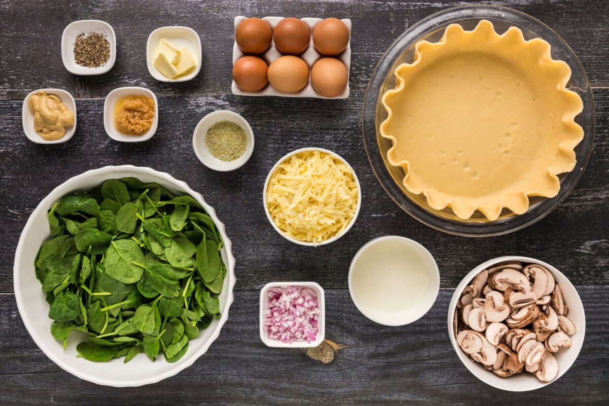 Ingredients for Spinach Mushroom Quiche