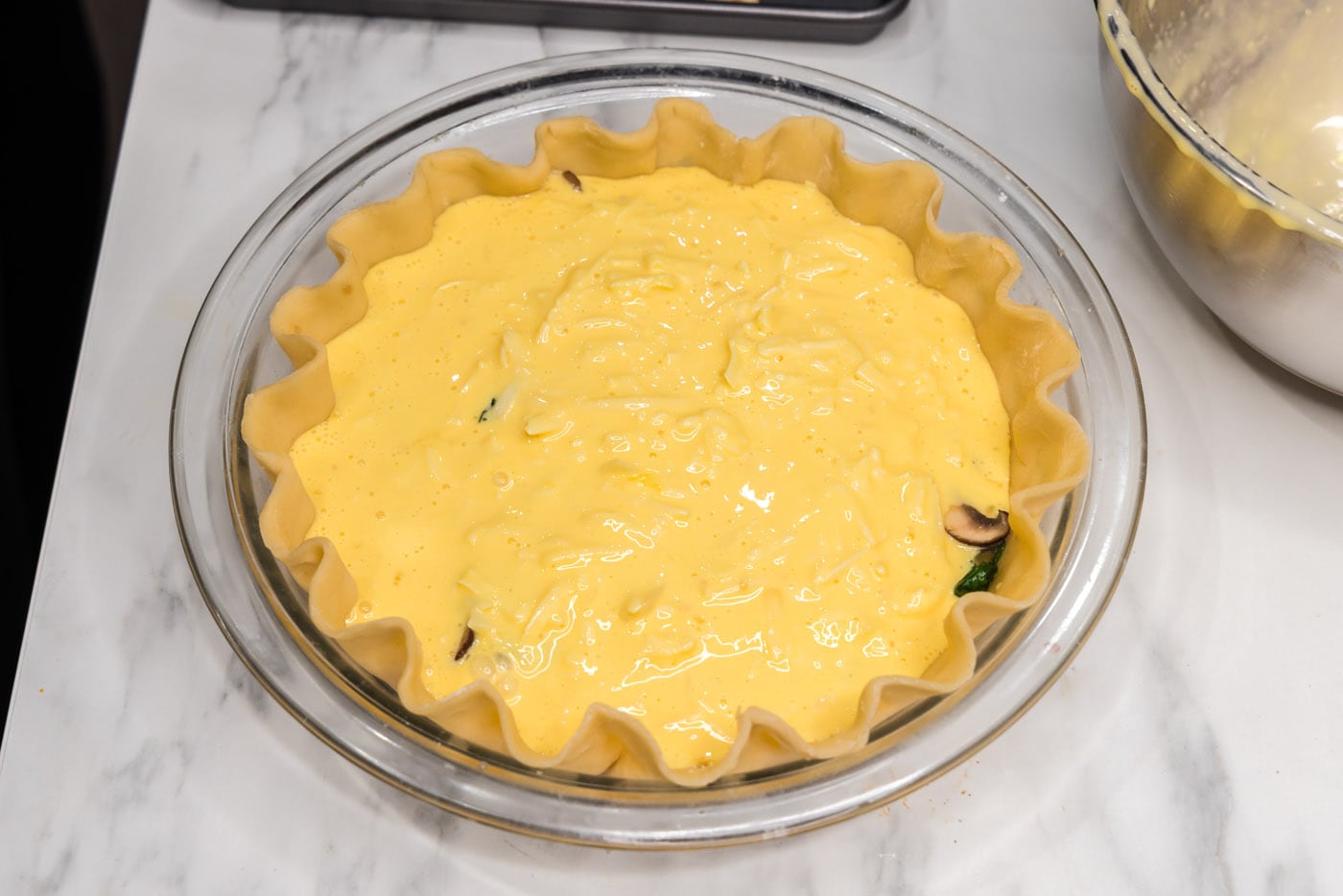egg filling added to pie crust