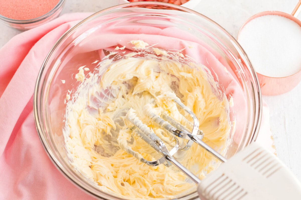 Butter beaten until creamy in a bowl with a mixer 