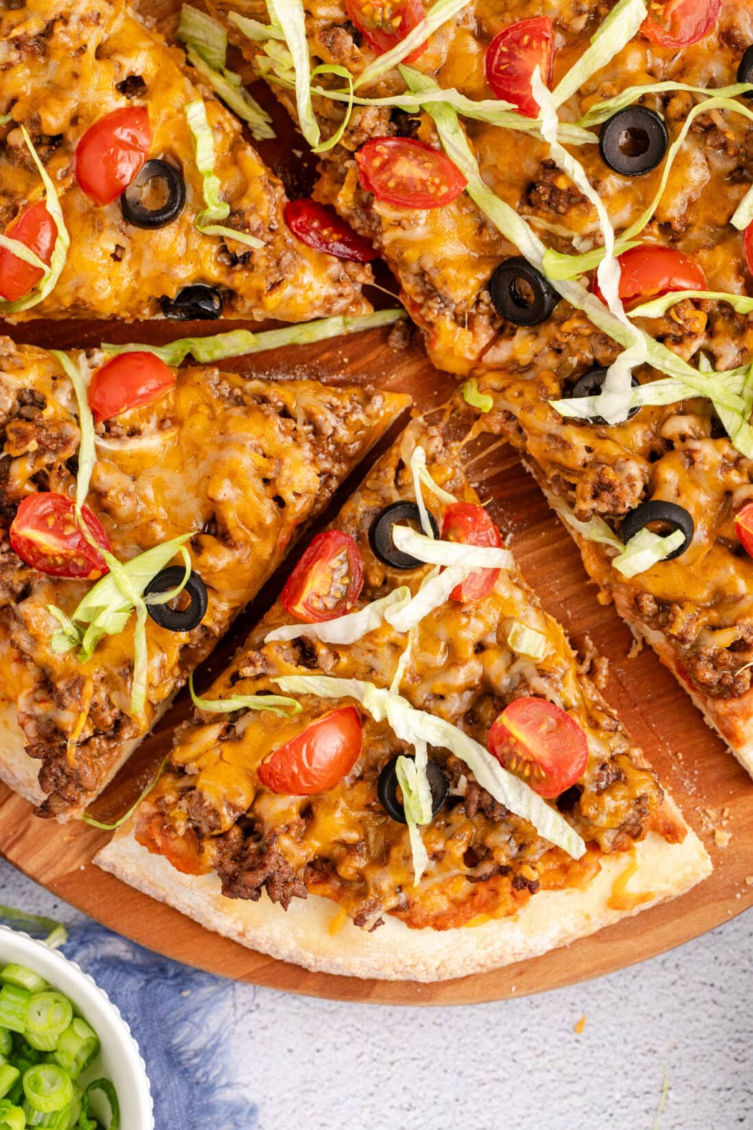 Close up photo of Taco Pizza slices