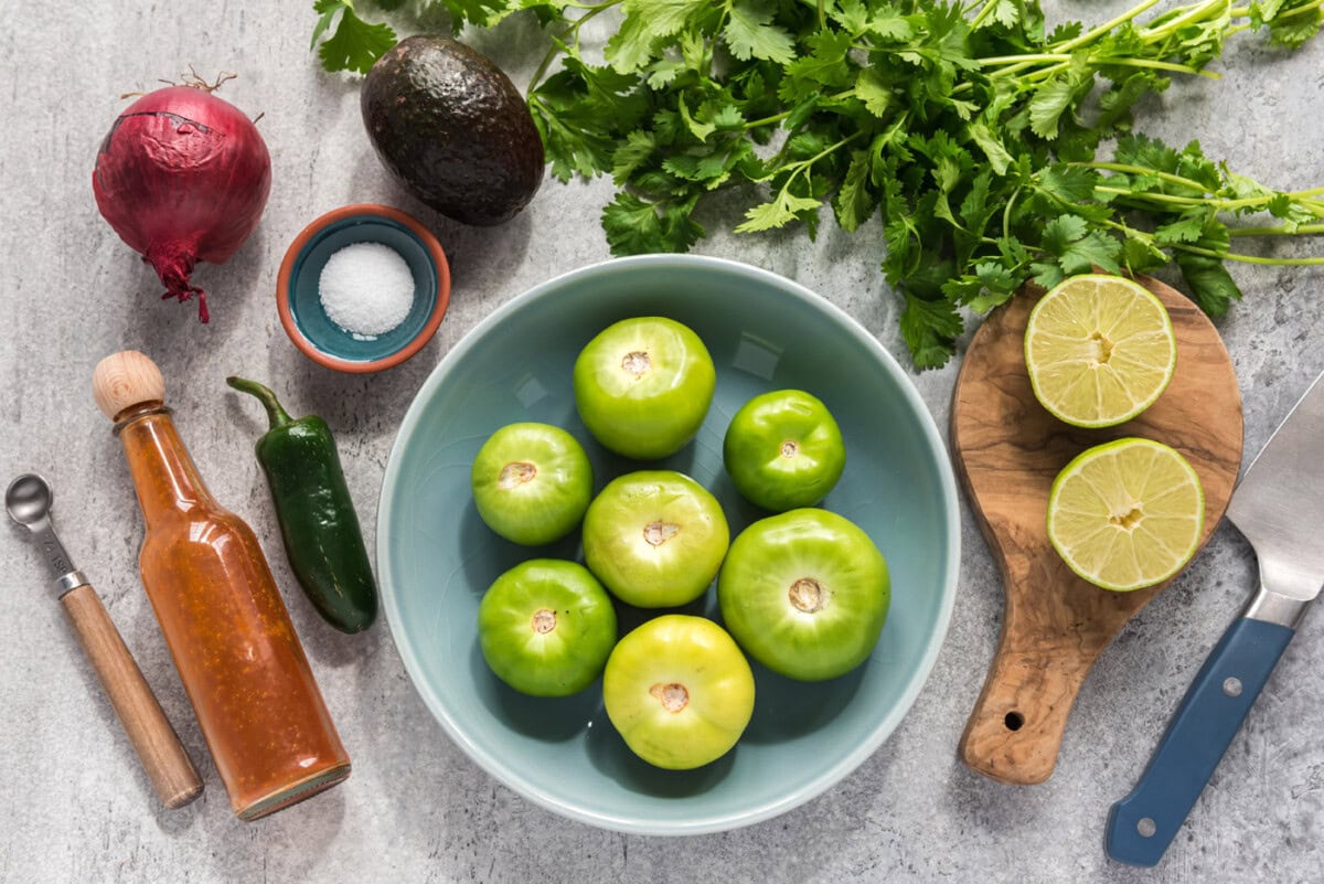 Ingredients for Tomatillo Onion Avocado Salsa