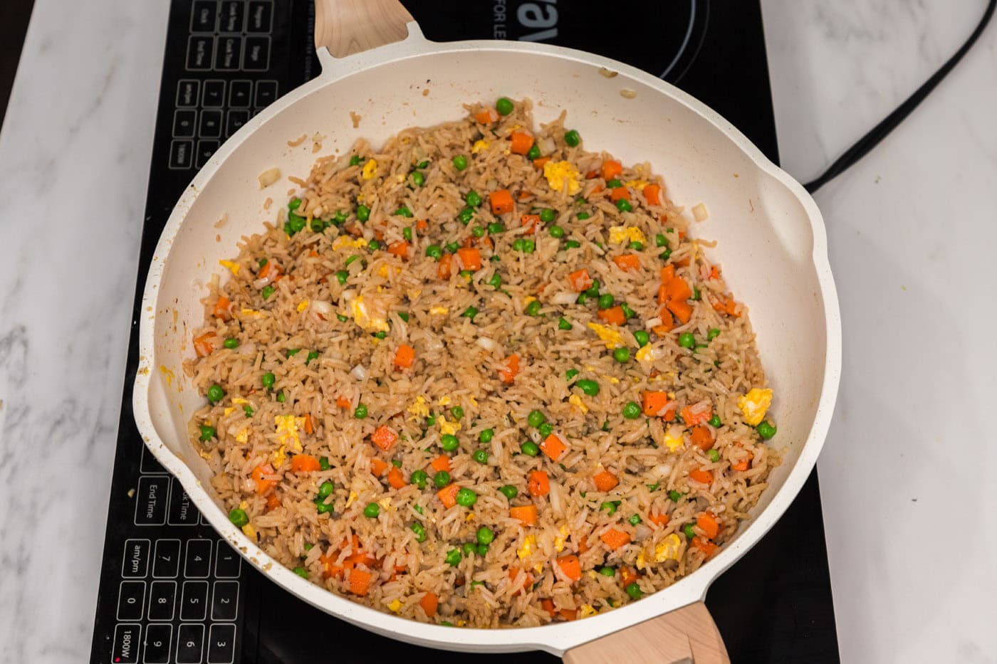 vegetable fried rice in a skillet
