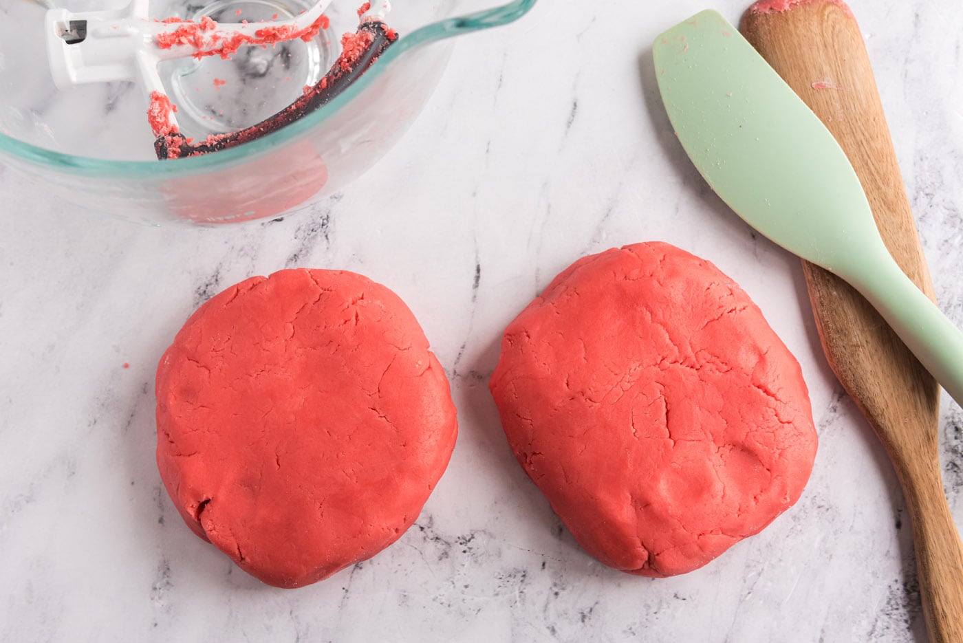 red tinted sugar cookie dough balls