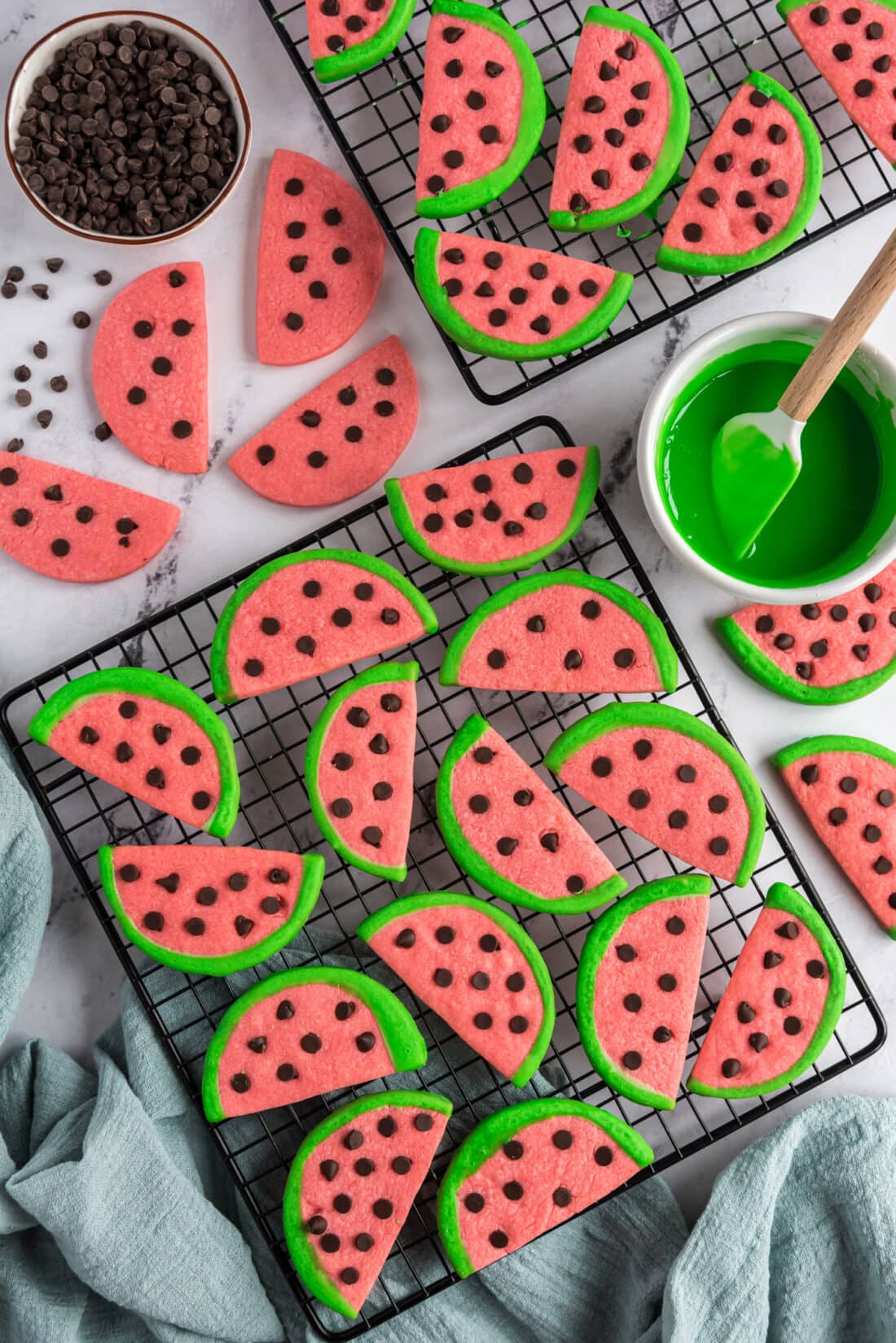 Watermelon Cookies on a wire rack
