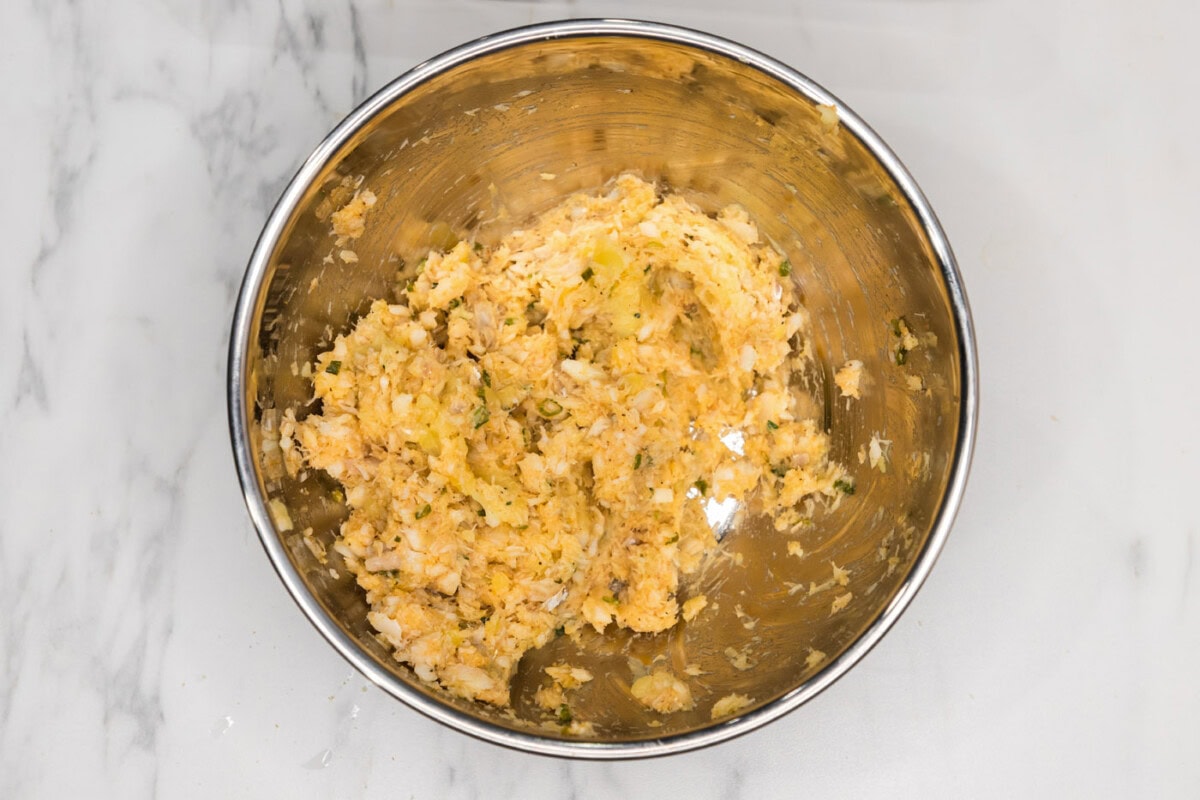 cod fish cakes mixture in a bowl