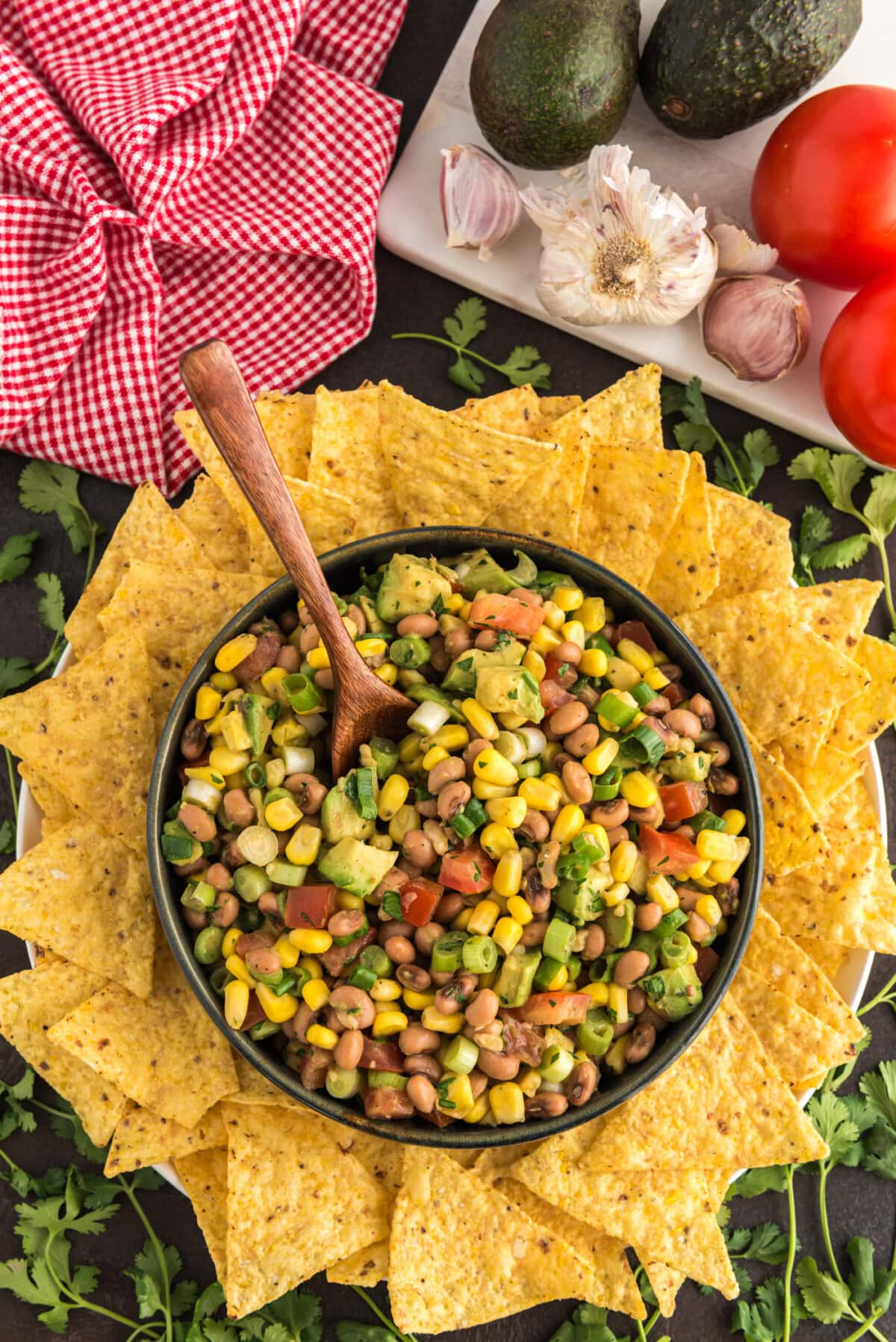 Bowl of Cowboy Caviar with a spoon in it