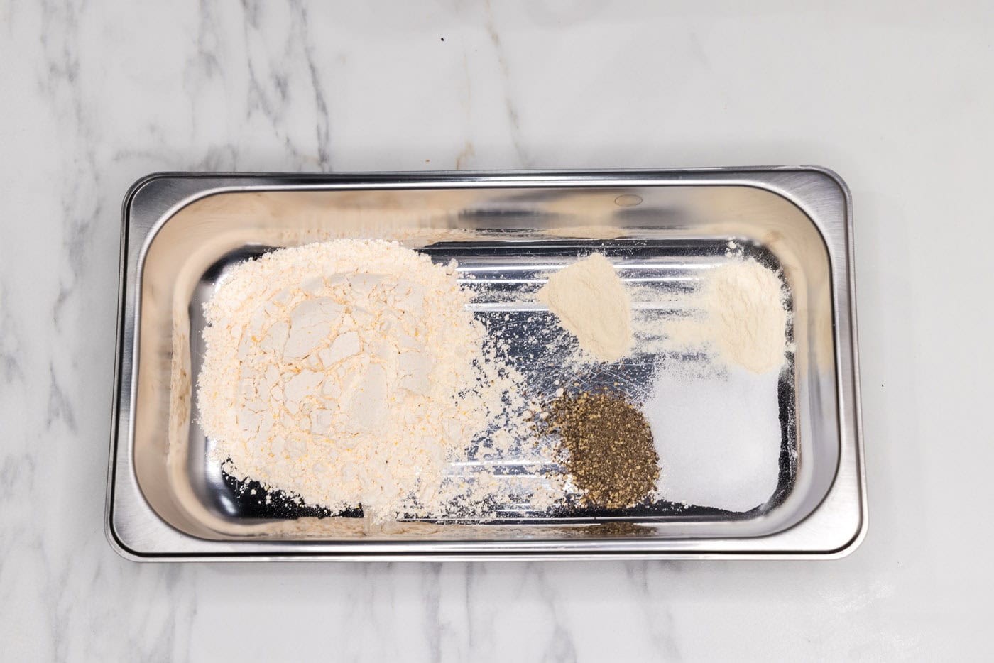 breading tray with flour and seasonings