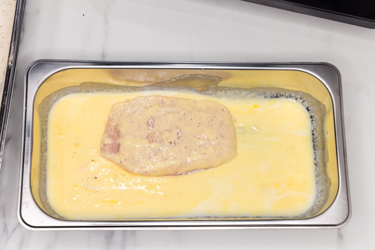 dredged chicken breast in buttermilk mixture