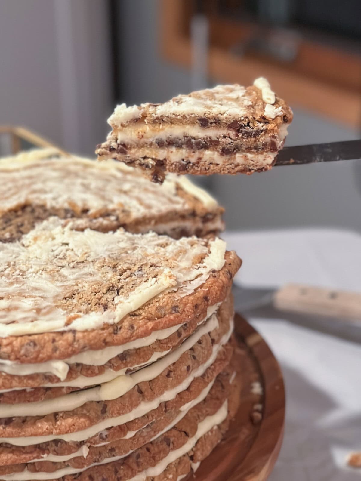 cookie tower wedge slice on a spatula