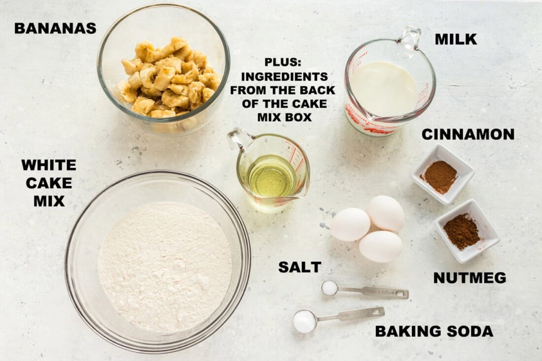 labeled ingredients for banana cake
