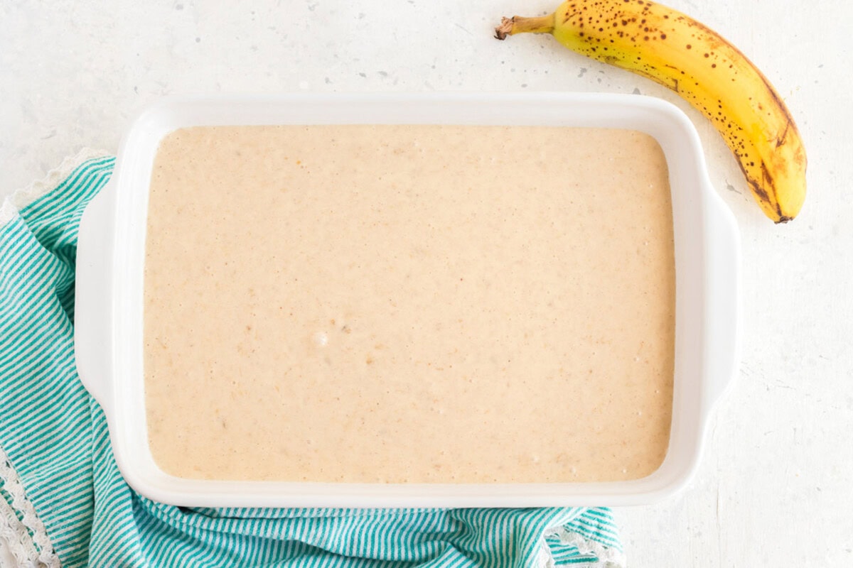 cake batter in a cake pan