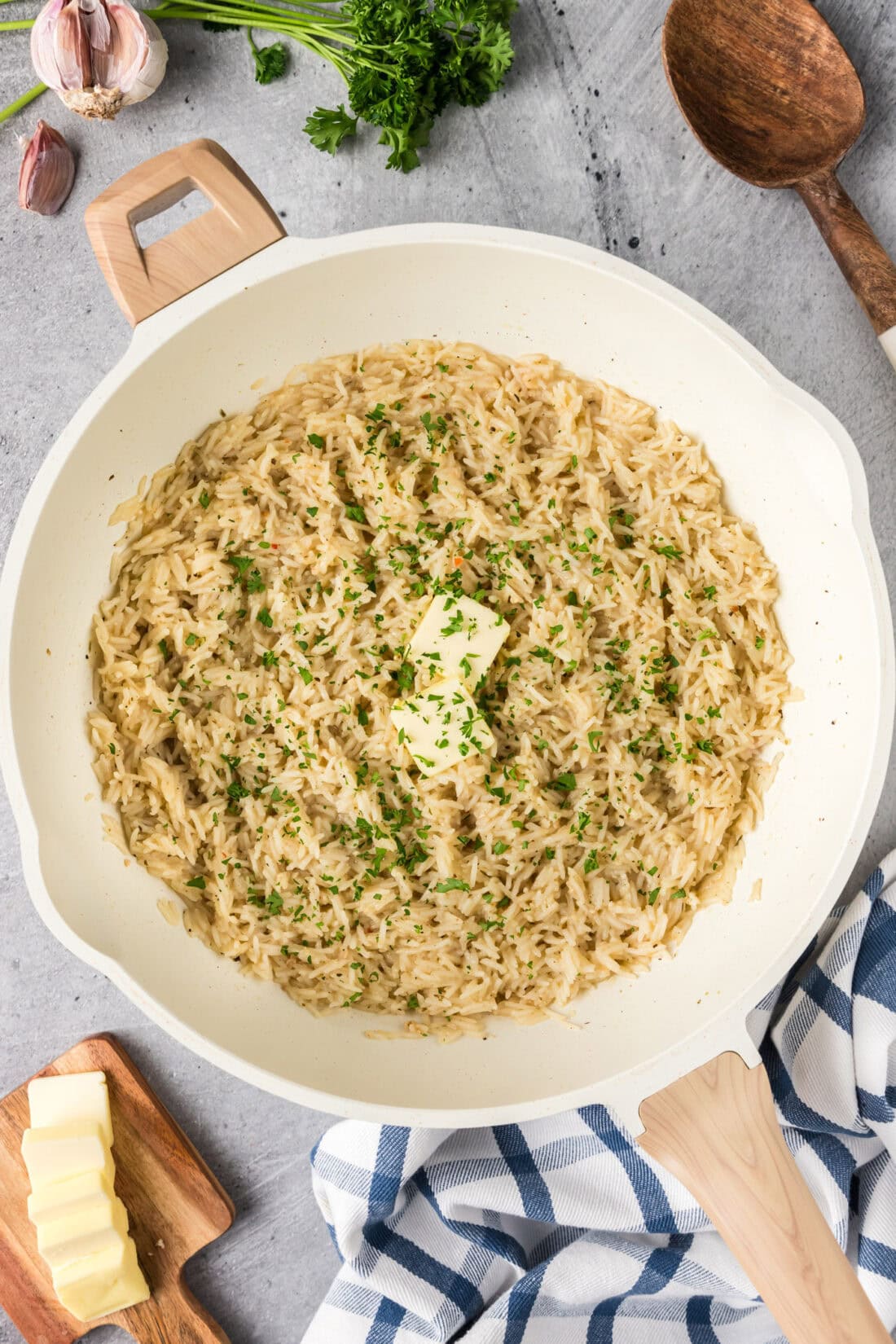 Skillet of Garlic Butter Rice