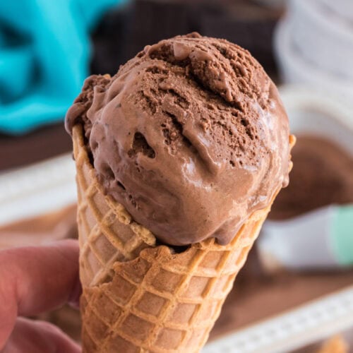 Ice cream cone of Homemade Chocolate Ice Cream