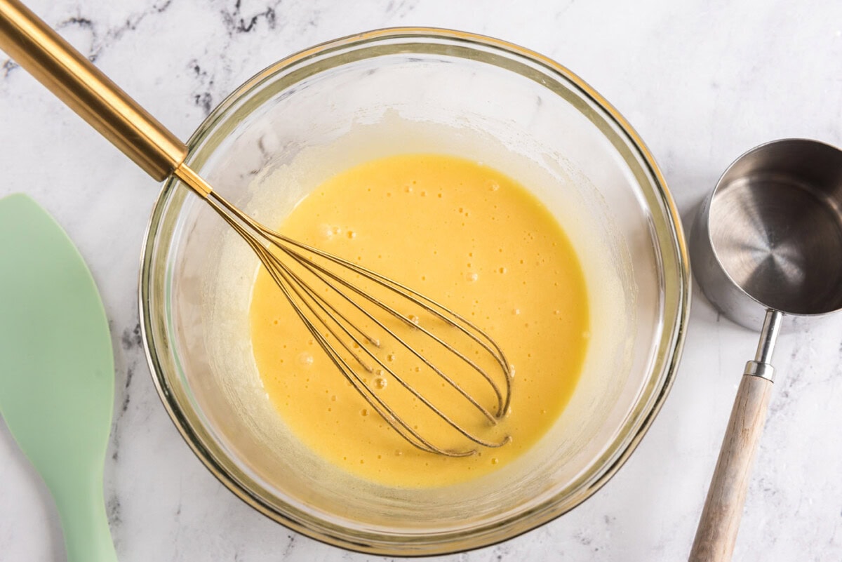 whisked egg and sugar in a bowl