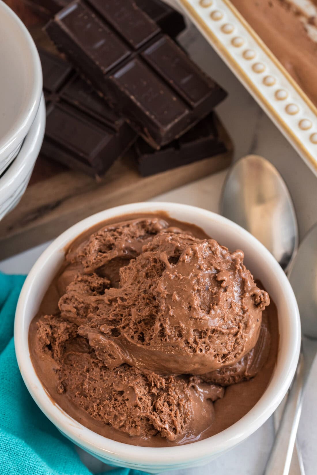 Bowl of Homemade Chocolate Ice Cream