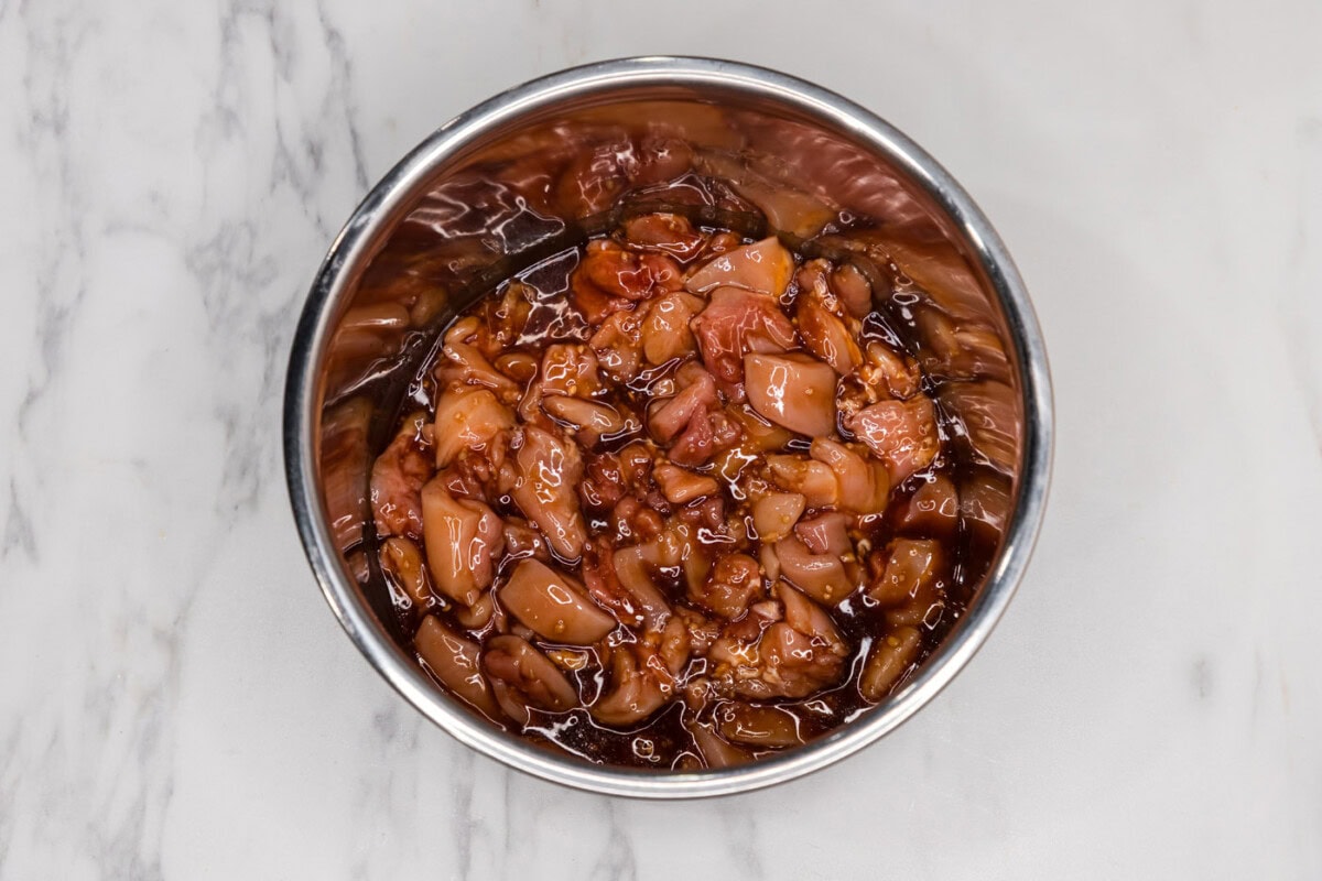 chicken pieces coated in bourbon sauce
