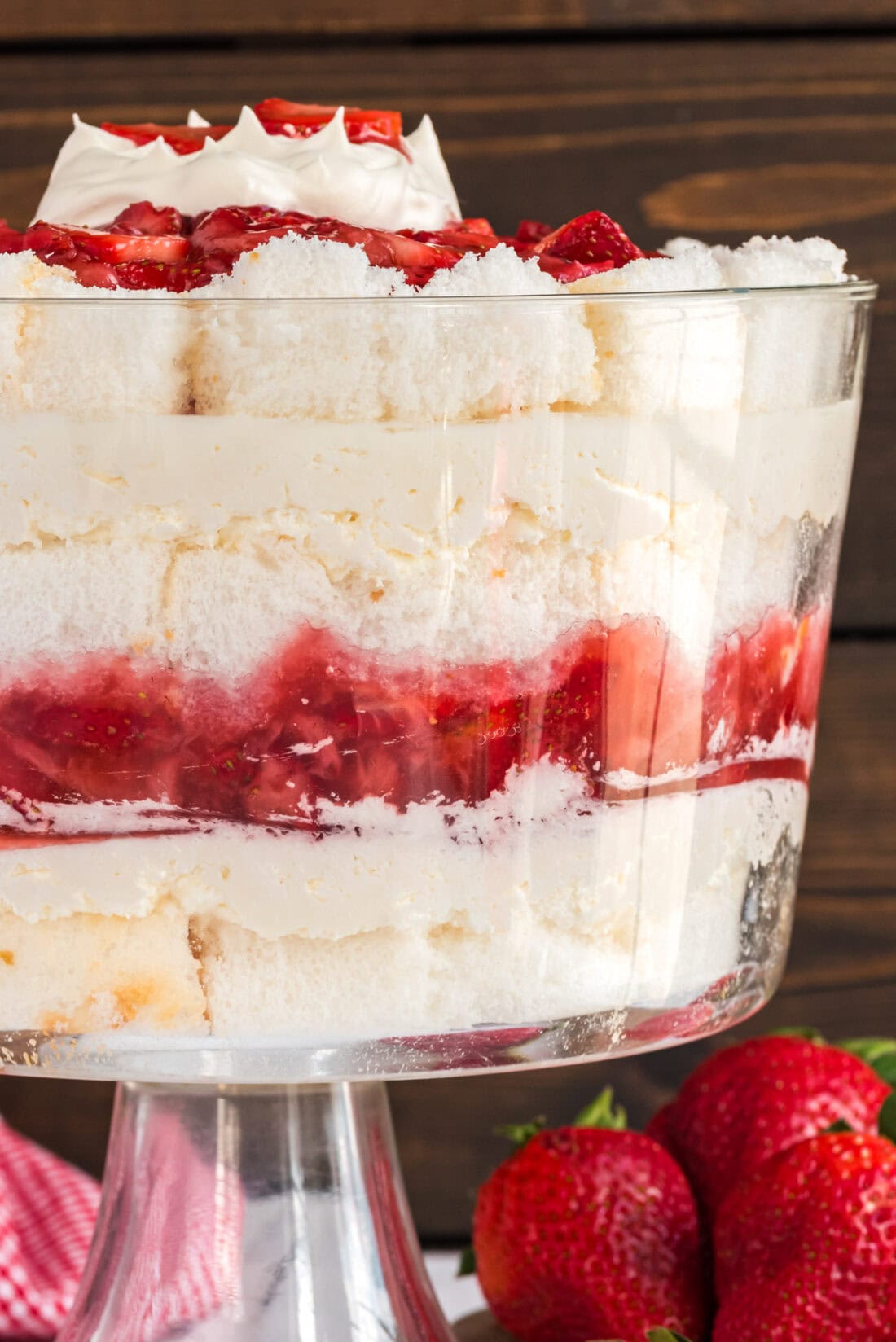 Close up photo of a Strawberry Shortcake Trifle