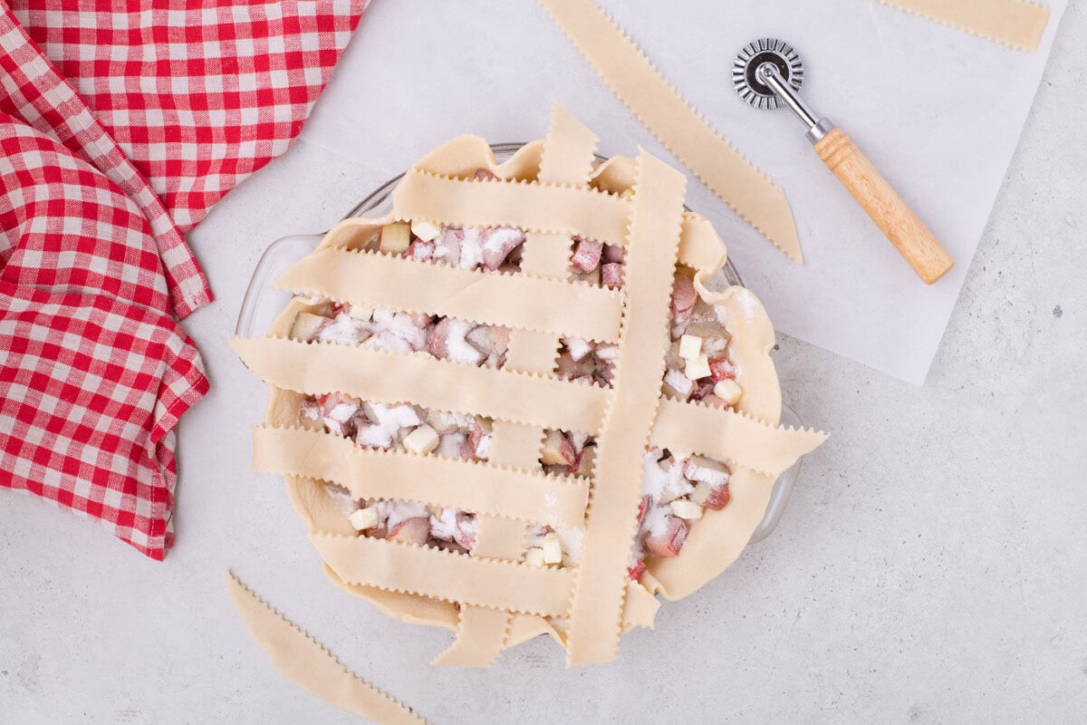 folding pie crust strips into a lattice weave