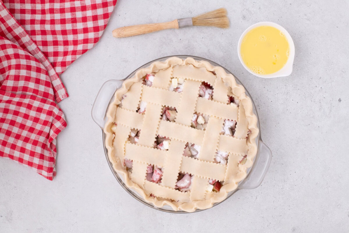 lattice top pie crust brushed with egg wash