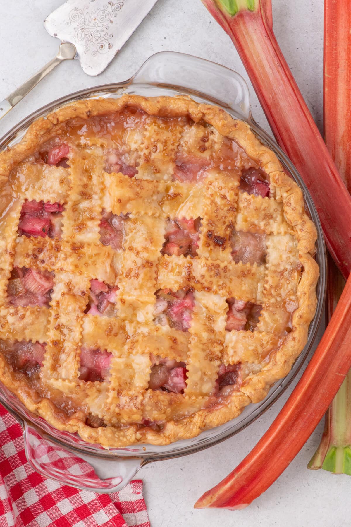 Close up photo of a Rhubarb Pie
