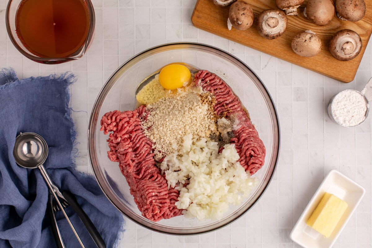 meatball ingredients in a mixing bowl