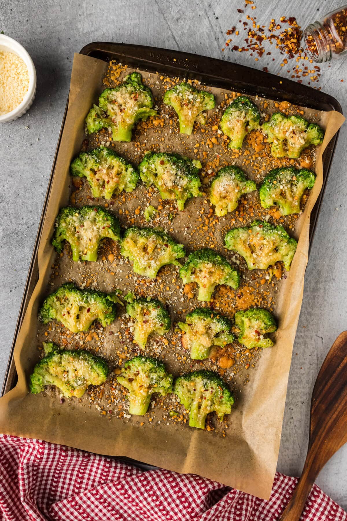 Smashed Broccoli on a sheet pan