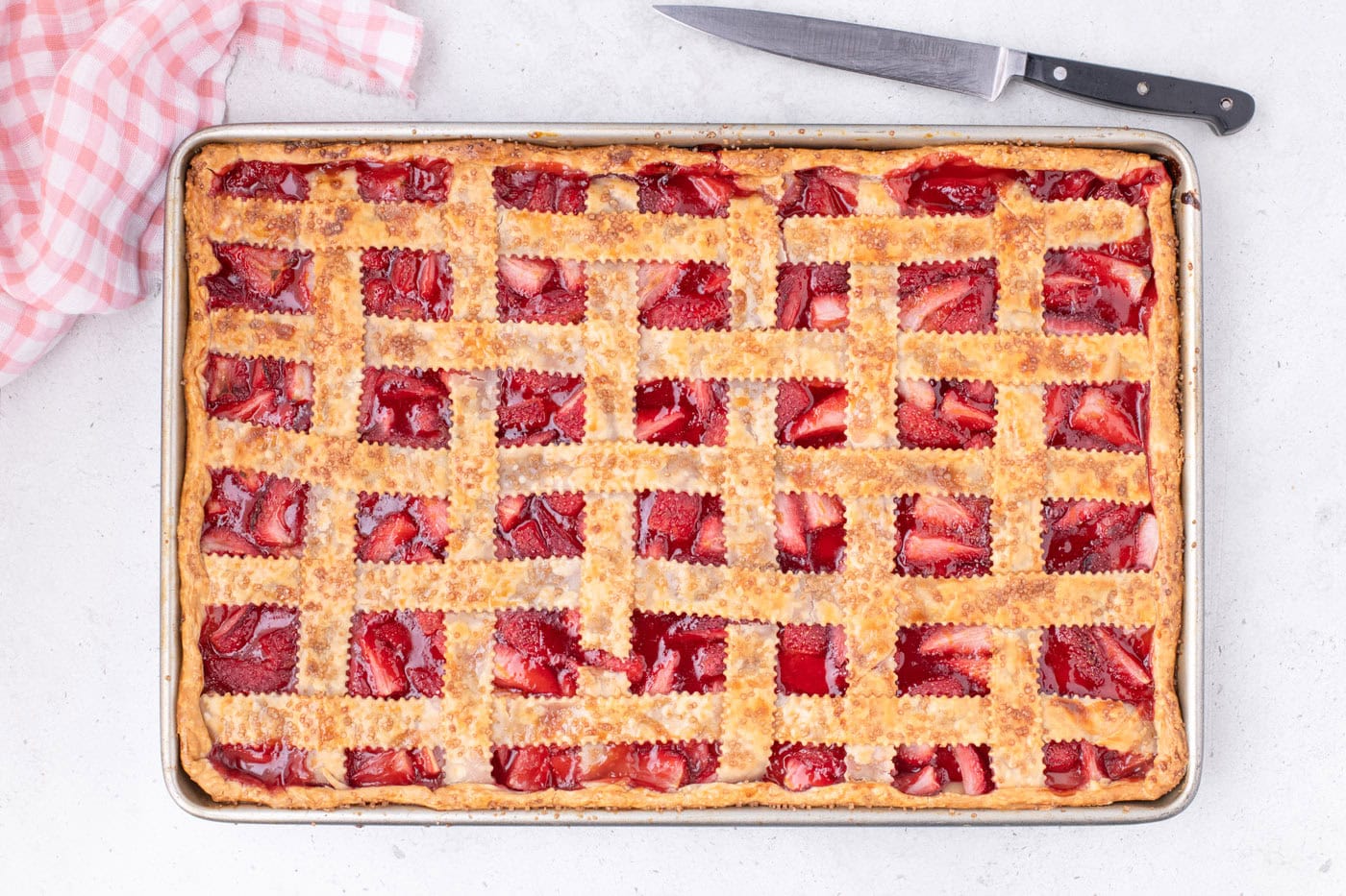 baked overhead of strawberry slab pie