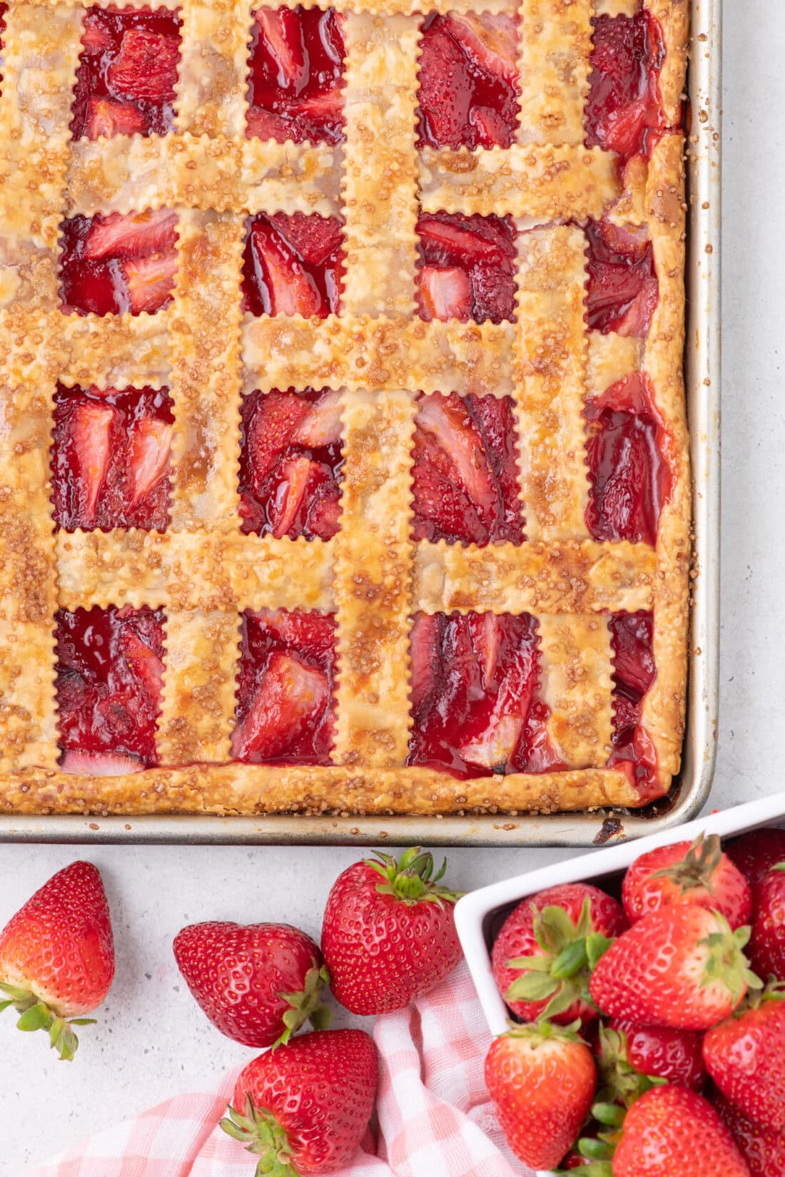 Overhead photo of a Strawberry Slab Pie